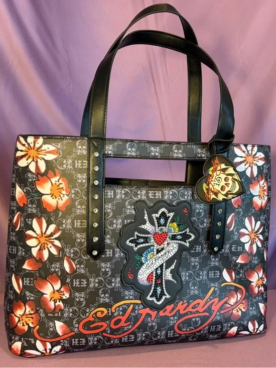 Ed Hardy Large Floral Tote Bag with Matching Wallet - Picture 12 of 14